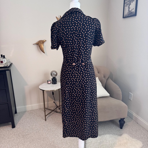 Rouje Paris Marin Midi Dress in Pois Noir Black and Ecru Polka Dots Size 38 - Picture 6 of 10